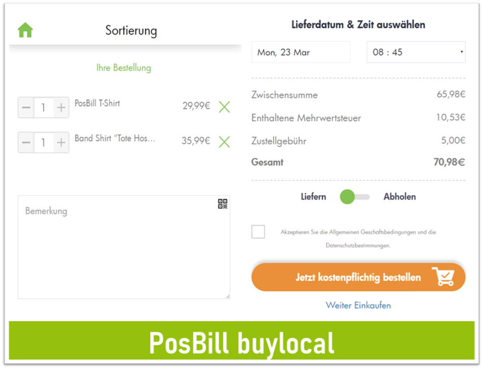 PosBill buylocal Muster-Shop: Bestellvorgang abschließen